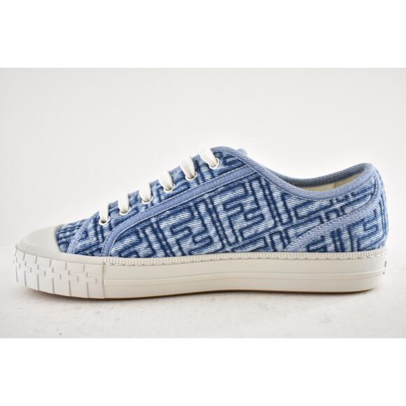 Fendi Domino Blue Denim FF Logo White Platform Logo Low Top Trainer Sneaker 38 - Picture 10 of 14